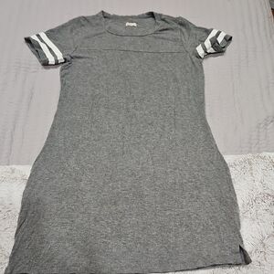 Hollister Gray Midi Dress with White Sleeve Stripes
